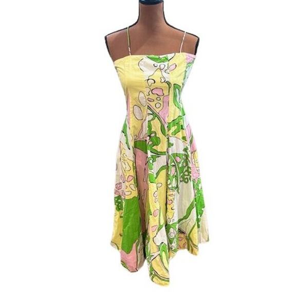 S/W/F Dresses & Skirts - S/W/F Paneled Sleeveless Midi Dress in Green, Pink, Yellow, and White – Size XS